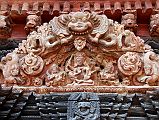 Kathmandu Patan Durbar Square Mul Chowk 20 Wooden Carved Torana Close Up With Kirtimukha Face Of Glory At Top